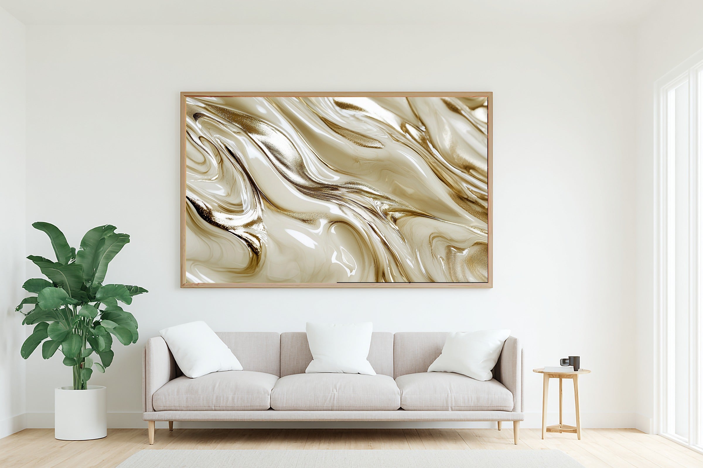 Champagne Bronze Flow Print on Stretched Canvas — Heartfelt Gilded Painterly for the Home Office, Gift for the Modern-Home Friend — champagne-bronze-flow-living-room-wall-art.jpg