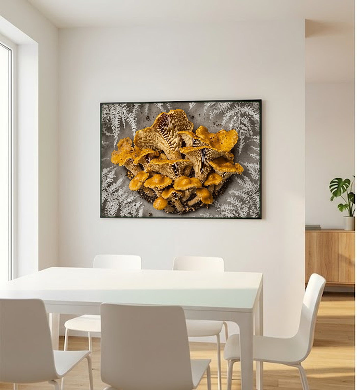 Chanterelle Mushroom Canvas Wall Art | Dark Academia Botanical Print, Vintage Foraging Decor, Stretched Canvas — chanterelle-fern-oval-botanical-bedroom-wall-art.jpg
