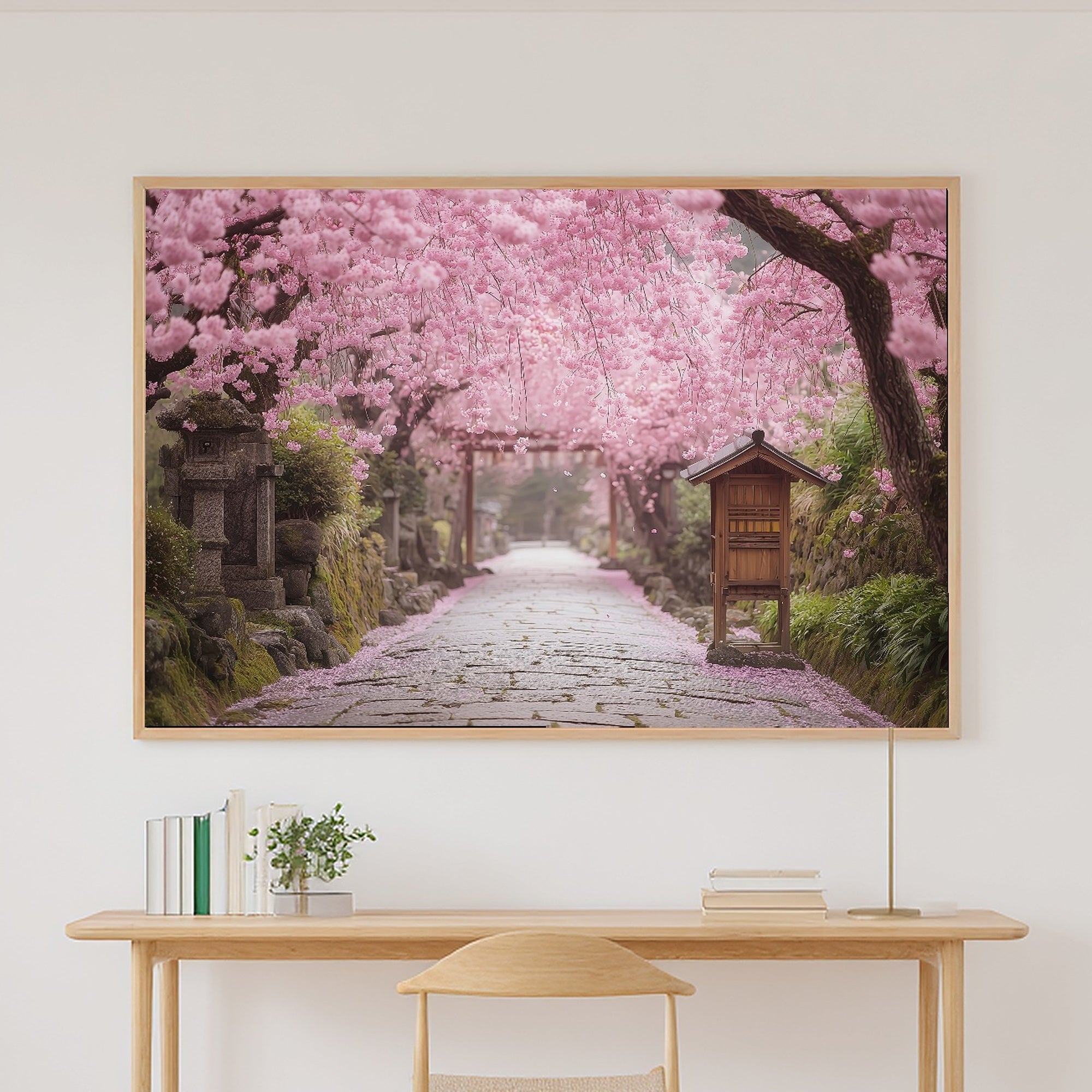 A Dreamy Cherry Blossom Kyoto Path Misty Bamboo Print — Stunning Wall Art for the Meditation Room, Giclée on Canvas — cherry-blossom-kyoto-path-canvas-print.jpg