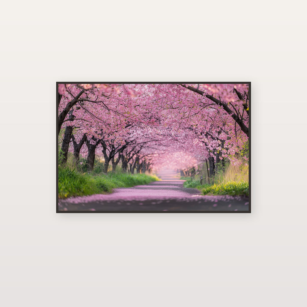 Cherry Blossom Path Canvas Wall Art | Japanese Sakura Print, Spring Decor, Asian Botanical, Stretched Canvas — cherry-blossom-path-canvas-print.jpg