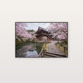 Cherry Blossom Temple Canvas Wall Art - Japanese Spring Print, Sakura Tree, Asian Decor, Stretched Canvas — cherry blossom temple canvas print