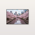 Tokyo Cherry Blossom Canvas Wall Art - Japan City Print, Sakura Canal, Spring Decor, Stretched Canvas — cherry blossom tokyo canvas print