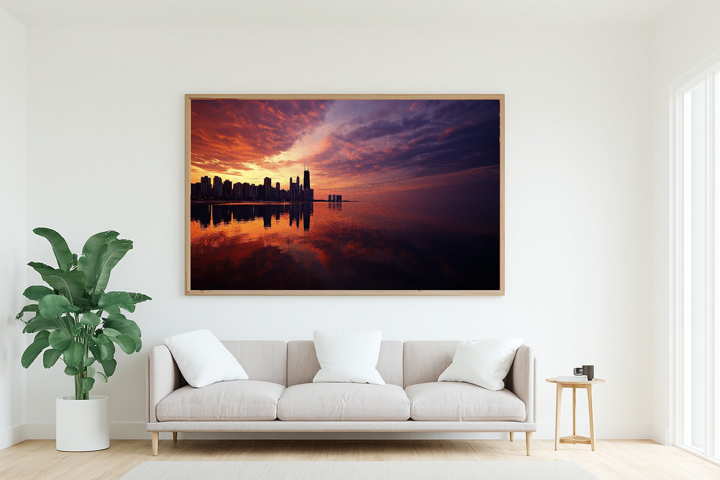 Warm Old-Town Chicago Skyline Sunset Canvas Wall Art — Cozy Print for the Modern Loft, A Gift the City Wanderer Will Adore — chicago-skyline-sunset-living-room-wall-art.jpg
