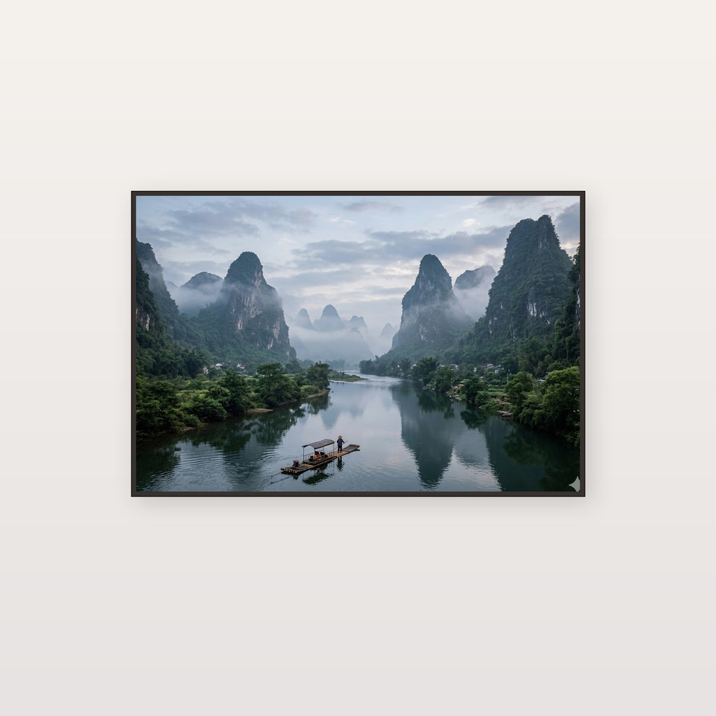 Chinese Mountains Canvas Wall Art - Li River Print, Karst Landscape, Asian Decor, Stretched Canvas — chinese terraced mountains canvas print