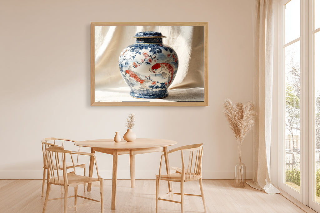 Hand-picked Chinoiserie Ginger Jar Blue White Giclée Print — Soulful Sunlit Palm for the Sunroom, Ready-to-Hang Island-Loving Friend Gift — chinoiserie-ginger-jar-blue-white-dining-room-wall-art.jpg