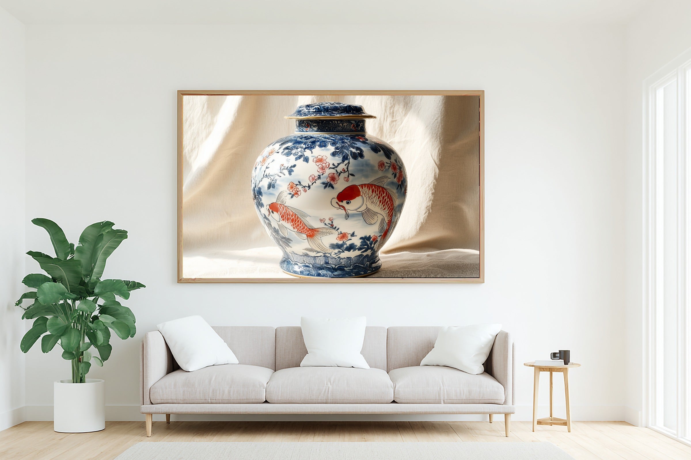 Hand-picked Chinoiserie Ginger Jar Blue White Giclée Print — Soulful Sunlit Palm for the Sunroom, Ready-to-Hang Island-Loving Friend Gift — chinoiserie-ginger-jar-blue-white-living-room-wall-art.jpg