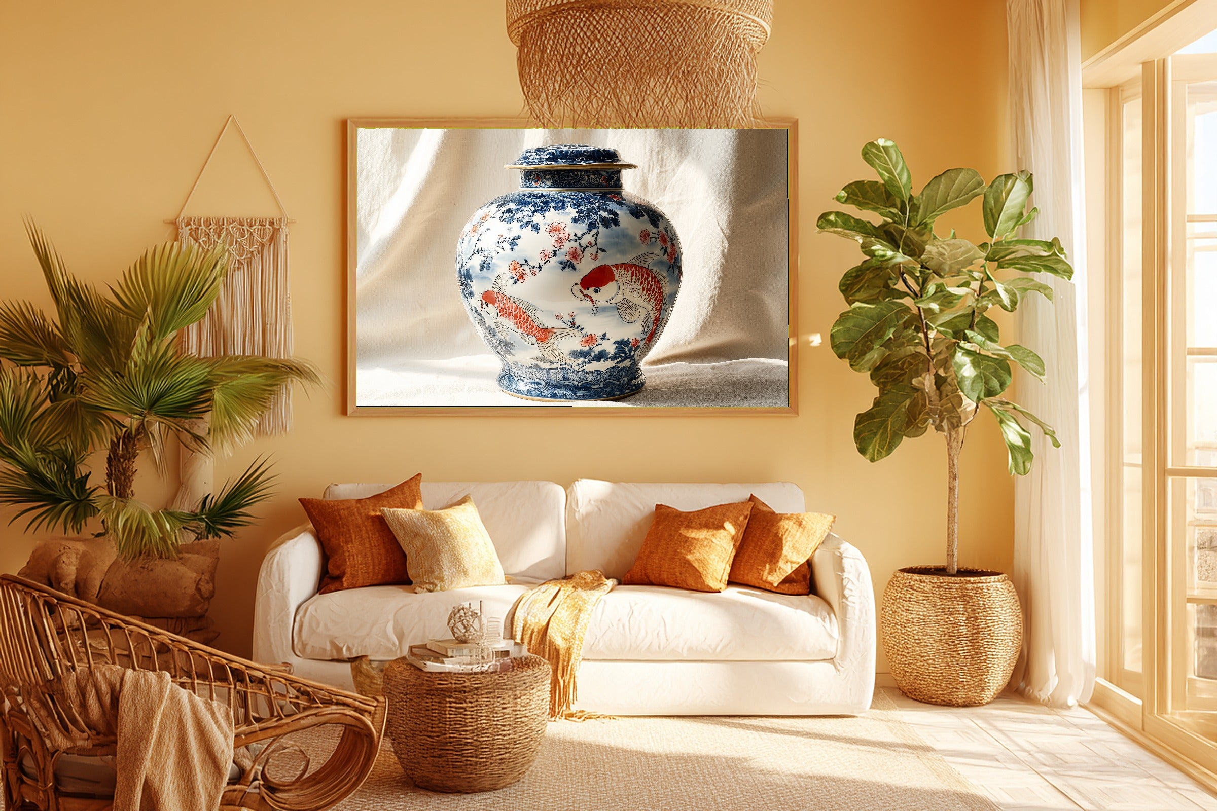 Hand-picked Chinoiserie Ginger Jar Blue White Giclée Print — Soulful Sunlit Palm for the Sunroom, Ready-to-Hang Island-Loving Friend Gift — chinoiserie-ginger-jar-blue-white-room-5-wall-art.jpg