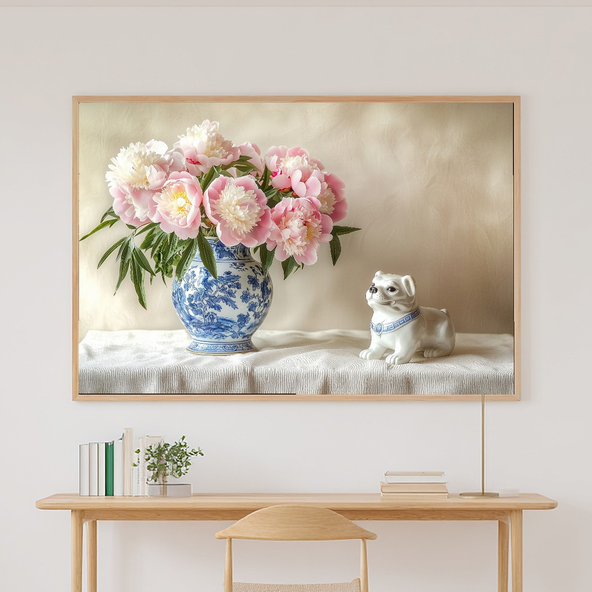 Chinoiserie Peonies Foo Dog Sunlit Palm Wall Art — Heartfelt Print for the Sunroom, Stretched Canvas Gift for the Island-Loving Friend — chinoiserie-peonies-foo-dog-canvas-print.jpg