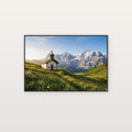 Mountain Chapel Canvas Wall Art - Alpine Church Print, Faith Landscape, Spiritual Decor, Stretched Canvas — christian chapel mountain canvas print