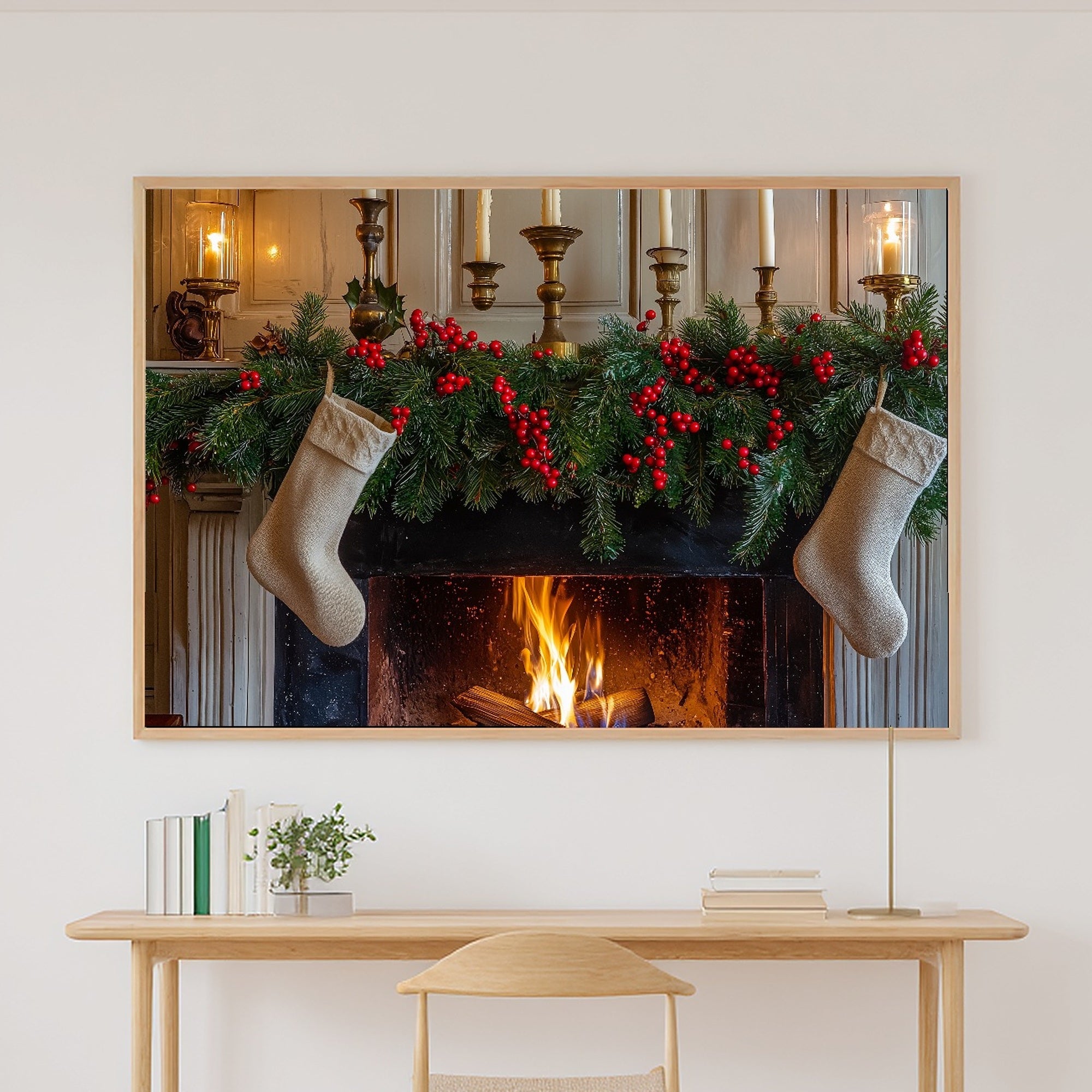 Glowing Midnight Christmas Mantel Stockings Greens Art Print — Timeless Decor for the Bedroom — christmas-mantel-stockings-greens-canvas-print.jpg
