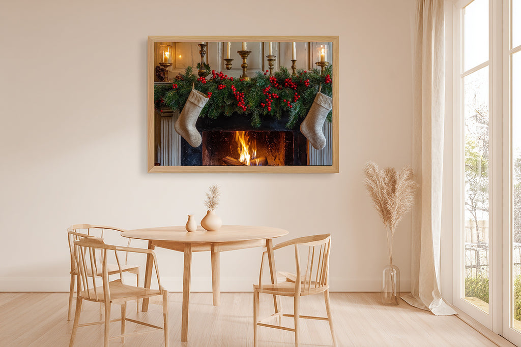 Glowing Midnight Christmas Mantel Stockings Greens Art Print — Timeless Decor for the Bedroom — christmas-mantel-stockings-greens-dining-room-wall-art.jpg