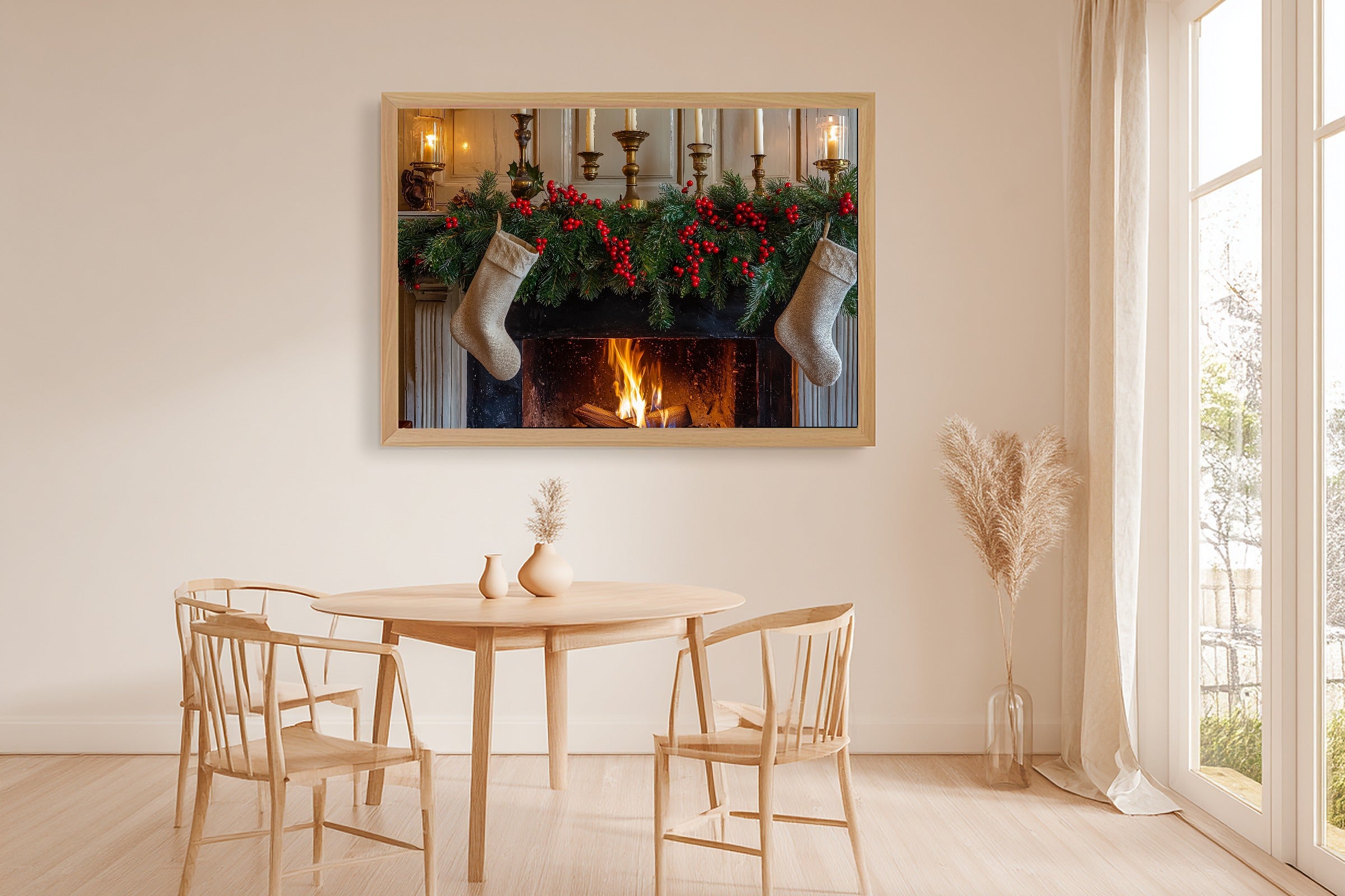 Glowing Midnight Christmas Mantel Stockings Greens Art Print — Timeless Decor for the Bedroom — christmas-mantel-stockings-greens-dining-room-wall-art.jpg