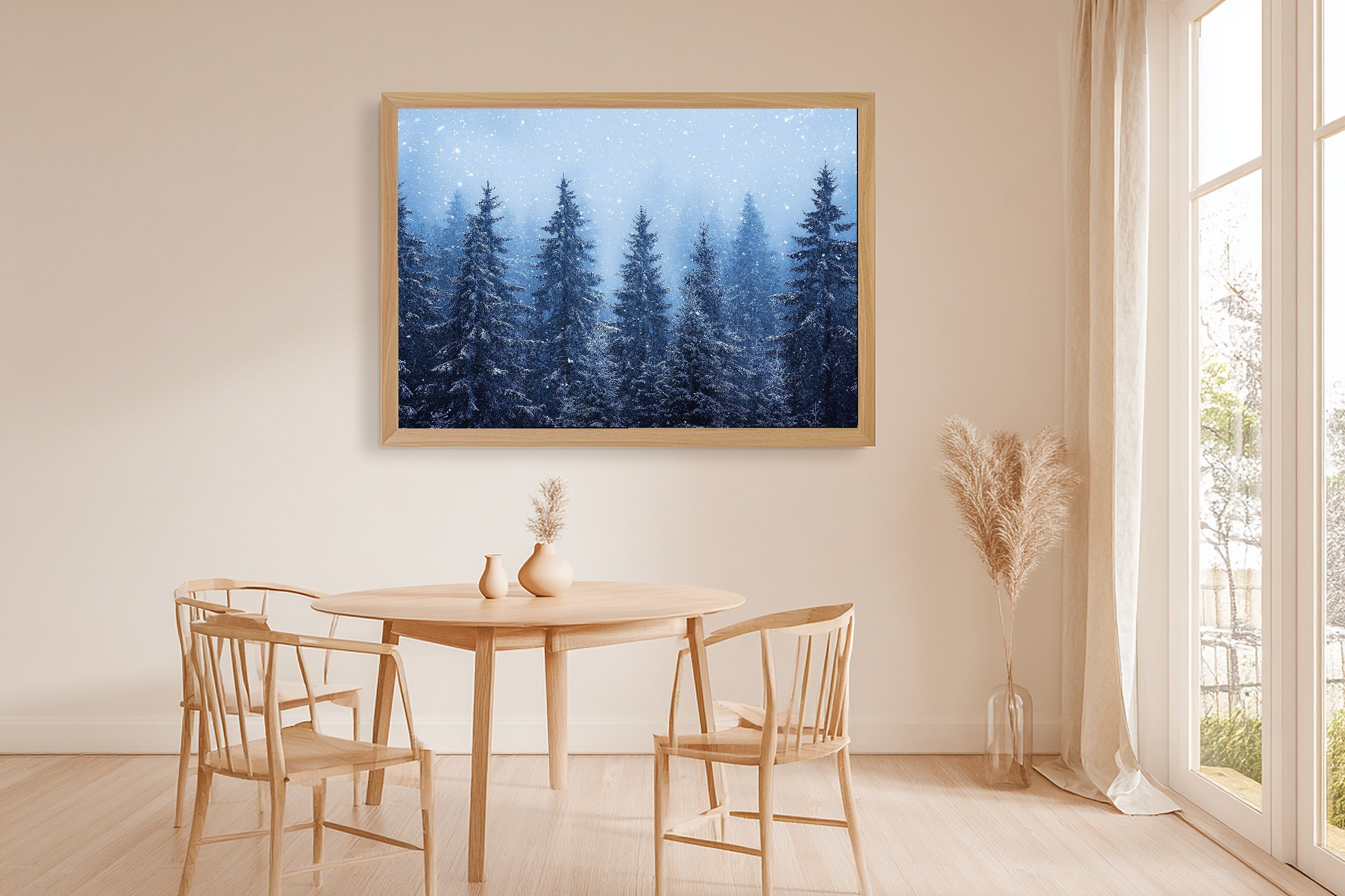 Soft Nordic Christmas Nordic Fir Forest Snow Art Print — Moody Midnight Decor for the Bedroom — christmas-nordic-fir-forest-snow-dining-room-wall-art.jpg