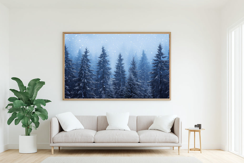 Soft Nordic Christmas Nordic Fir Forest Snow Art Print — Moody Midnight Decor for the Bedroom — christmas-nordic-fir-forest-snow-living-room-wall-art.jpg