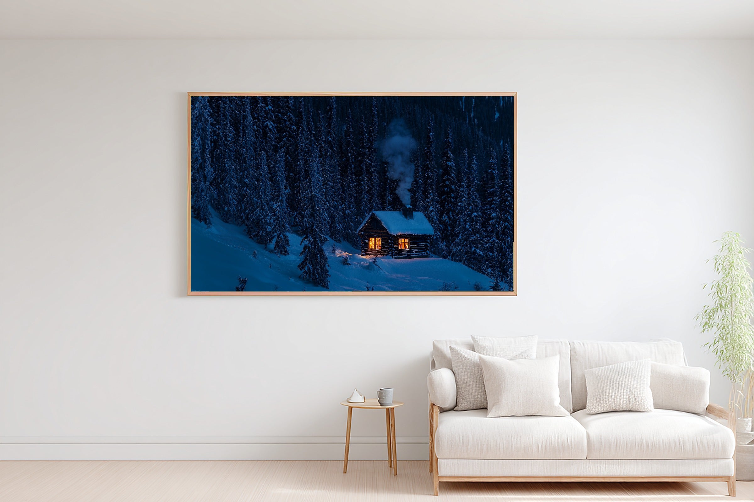 Soft Nordic Christmas Snowy Cabin Warm Window Art Print — Deep Winter Night Decor for the Bedroom — christmas-snowy-cabin-warm-window-bedroom-wall-art.jpg