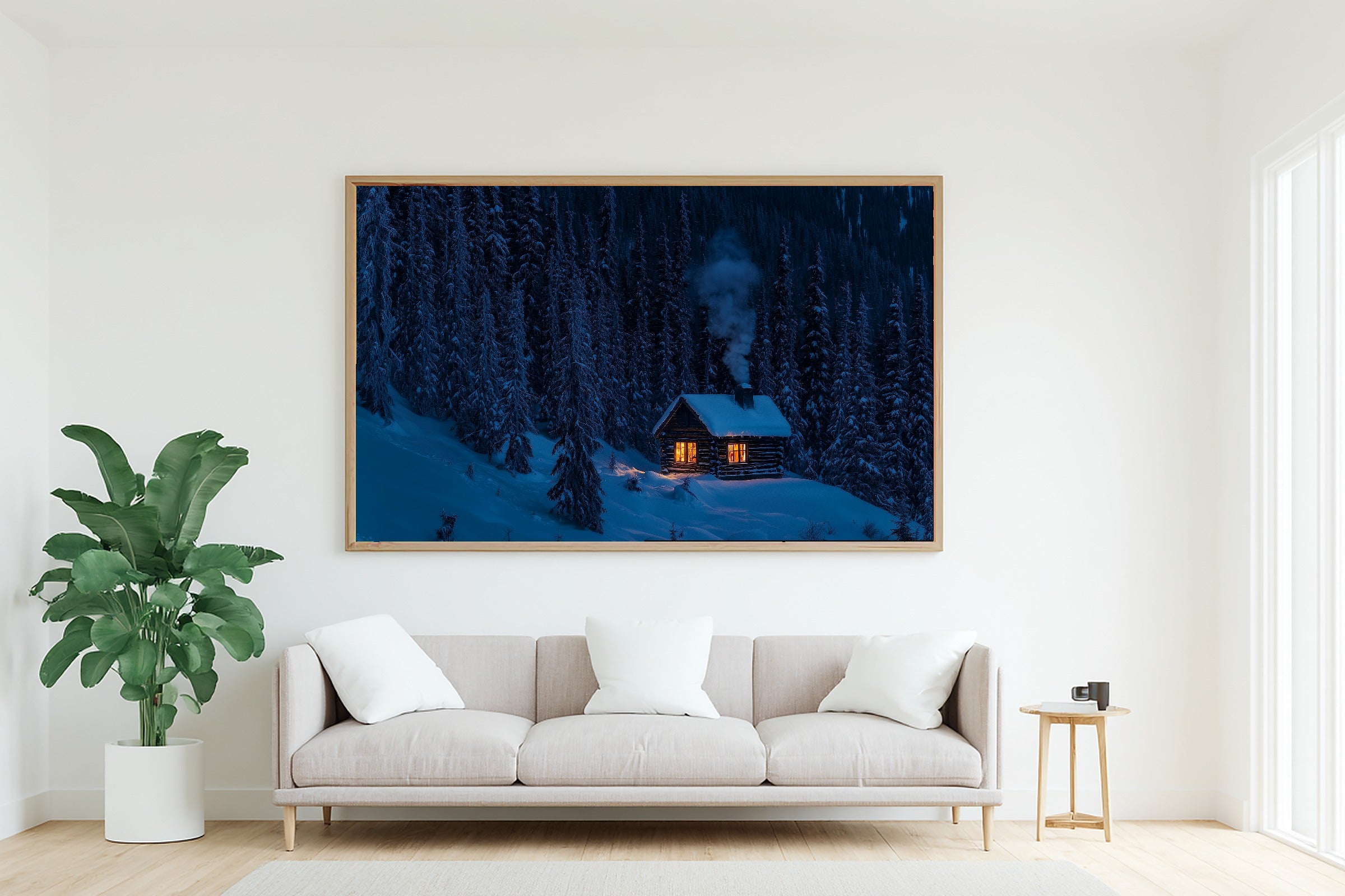 Soft Nordic Christmas Snowy Cabin Warm Window Art Print — Deep Winter Night Decor for the Bedroom — christmas-snowy-cabin-warm-window-living-room-wall-art.jpg