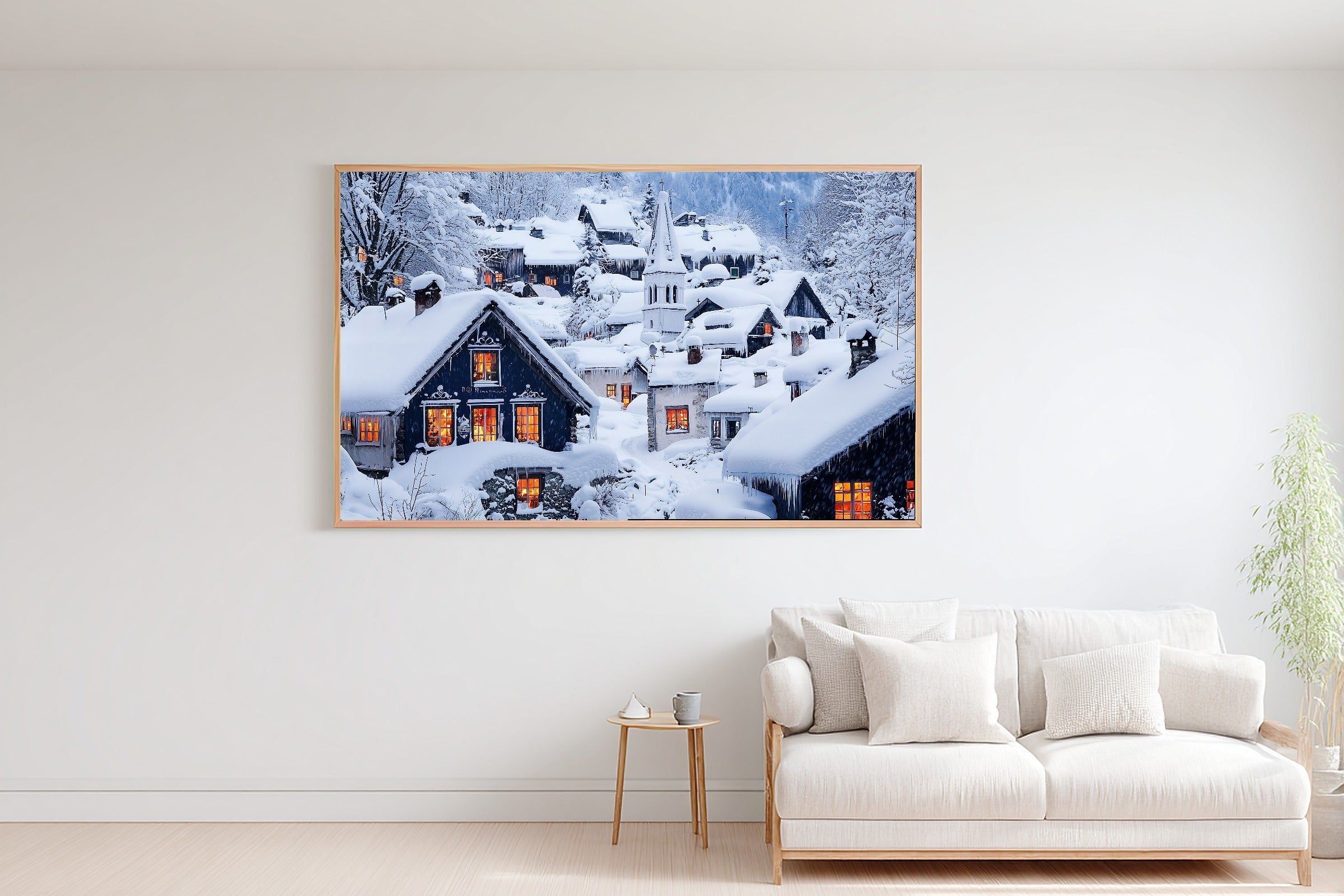 Hand-picked Christmas Village Snow Painterly Giclée Print — Dreamy Glowing Midnight for the Bedroom — christmas-village-snow-painterly-bedroom-wall-art.jpg