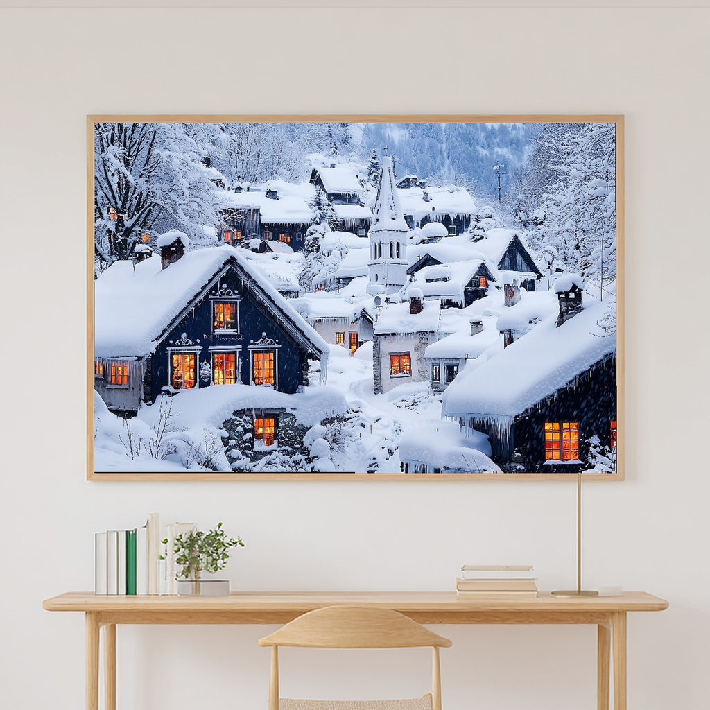 Hand-picked Christmas Village Snow Painterly Giclée Print — Dreamy Glowing Midnight for the Bedroom — christmas-village-snow-painterly-canvas-print.jpg