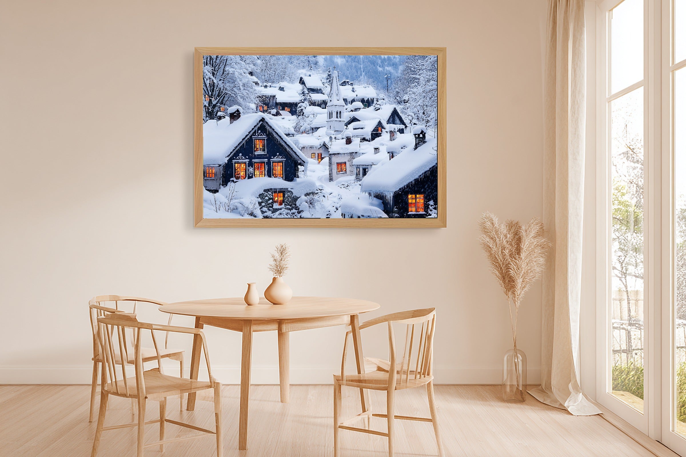 Hand-picked Christmas Village Snow Painterly Giclée Print — Dreamy Glowing Midnight for the Bedroom — christmas-village-snow-painterly-dining-room-wall-art.jpg