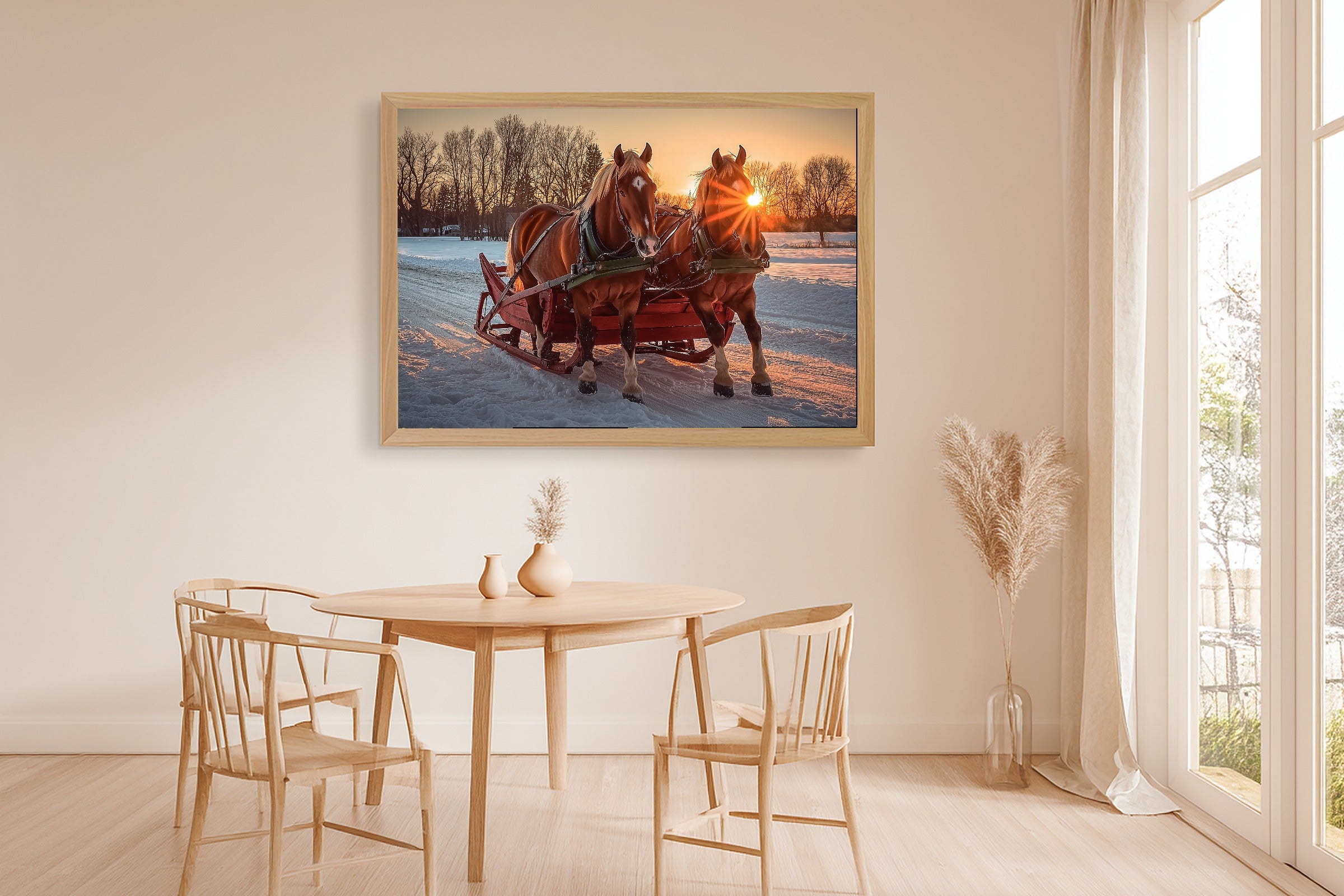 Christmas Vintage Sleigh Horses Scandinavian Night Wall Art — Warm Print for the Bedroom — christmas-vintage-sleigh-horses-dining-room-wall-art.jpg
