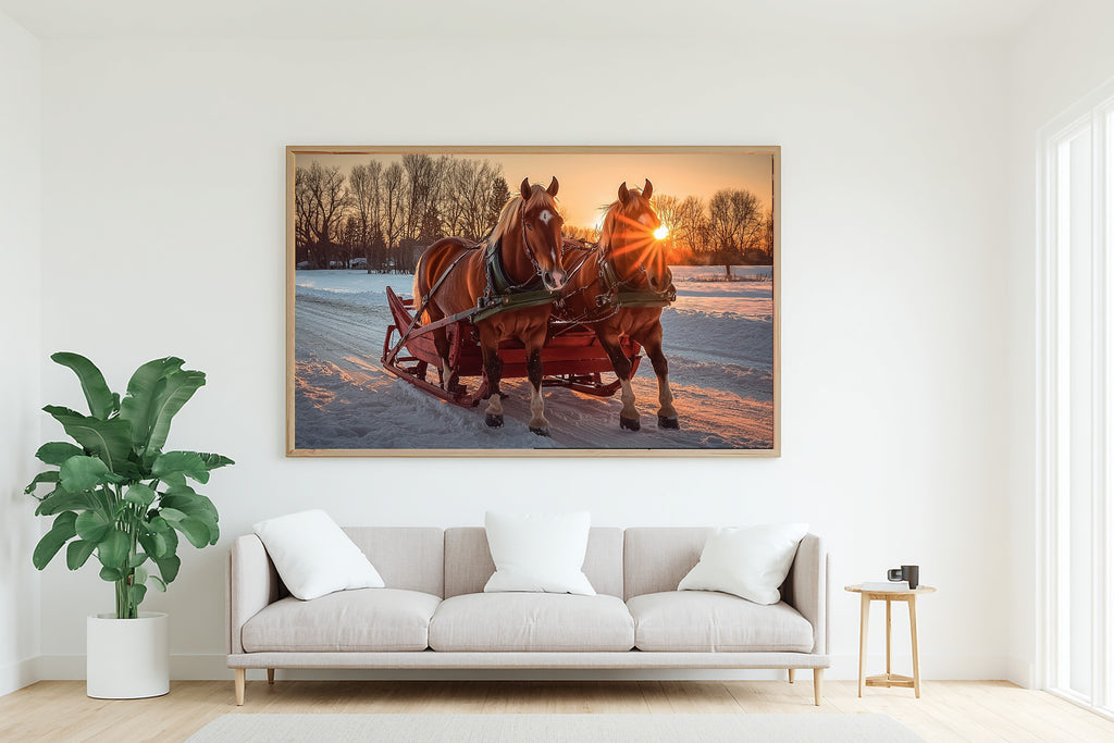 Christmas Vintage Sleigh Horses Scandinavian Night Wall Art — Warm Print for the Bedroom — christmas-vintage-sleigh-horses-living-room-wall-art.jpg