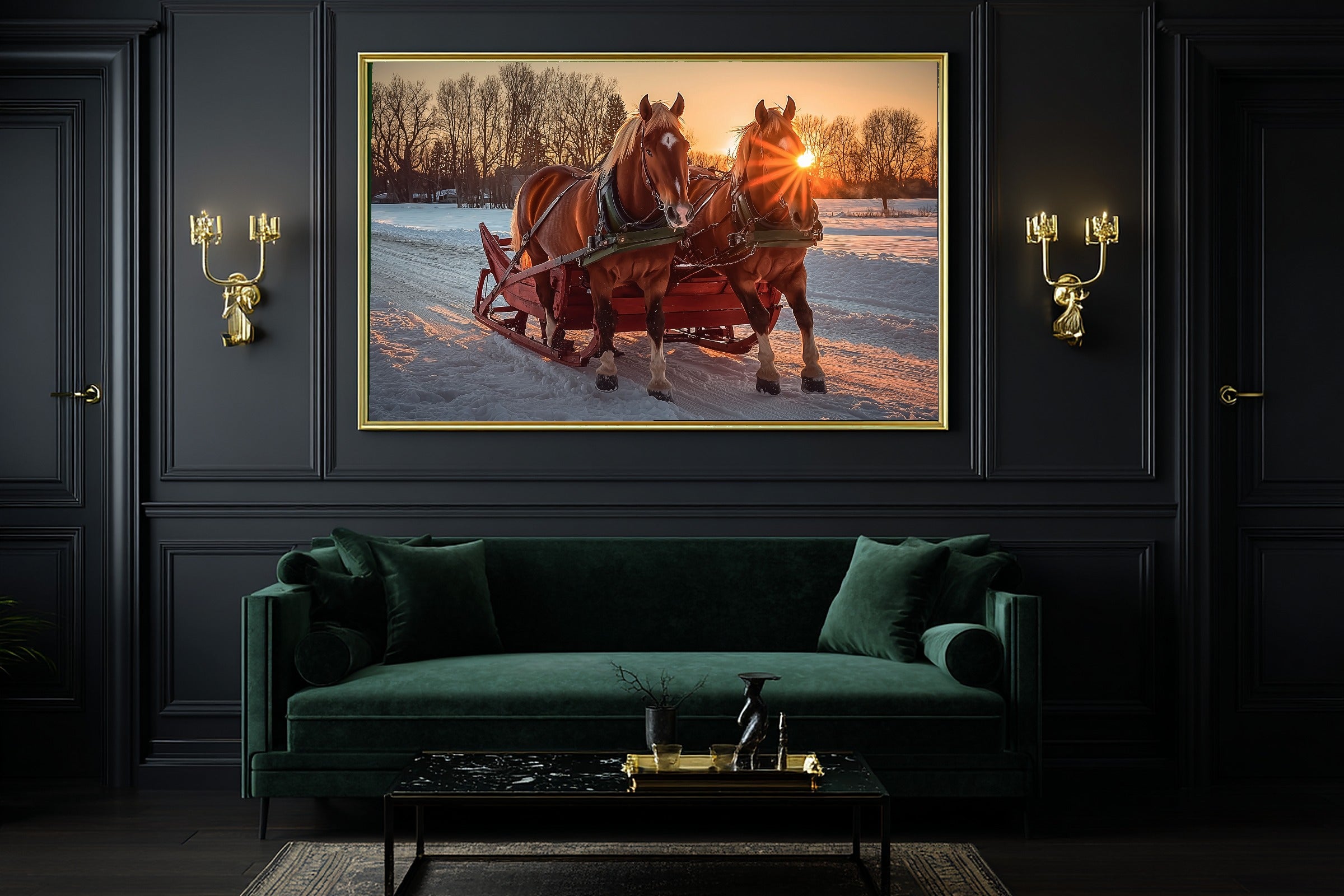 Christmas Vintage Sleigh Horses Scandinavian Night Wall Art — Warm Print for the Bedroom — christmas-vintage-sleigh-horses-office-wall-art.jpg