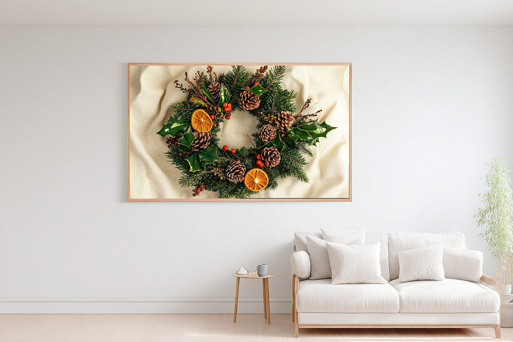 Timeless Christmas Wreath Botanical Plate — Moody Aurora Wall Art, Warm Bedroom Decor, Stretched Canvas, Ready to Hang — christmas-wreath-botanical-plate-bedroom-wall-art.jpg