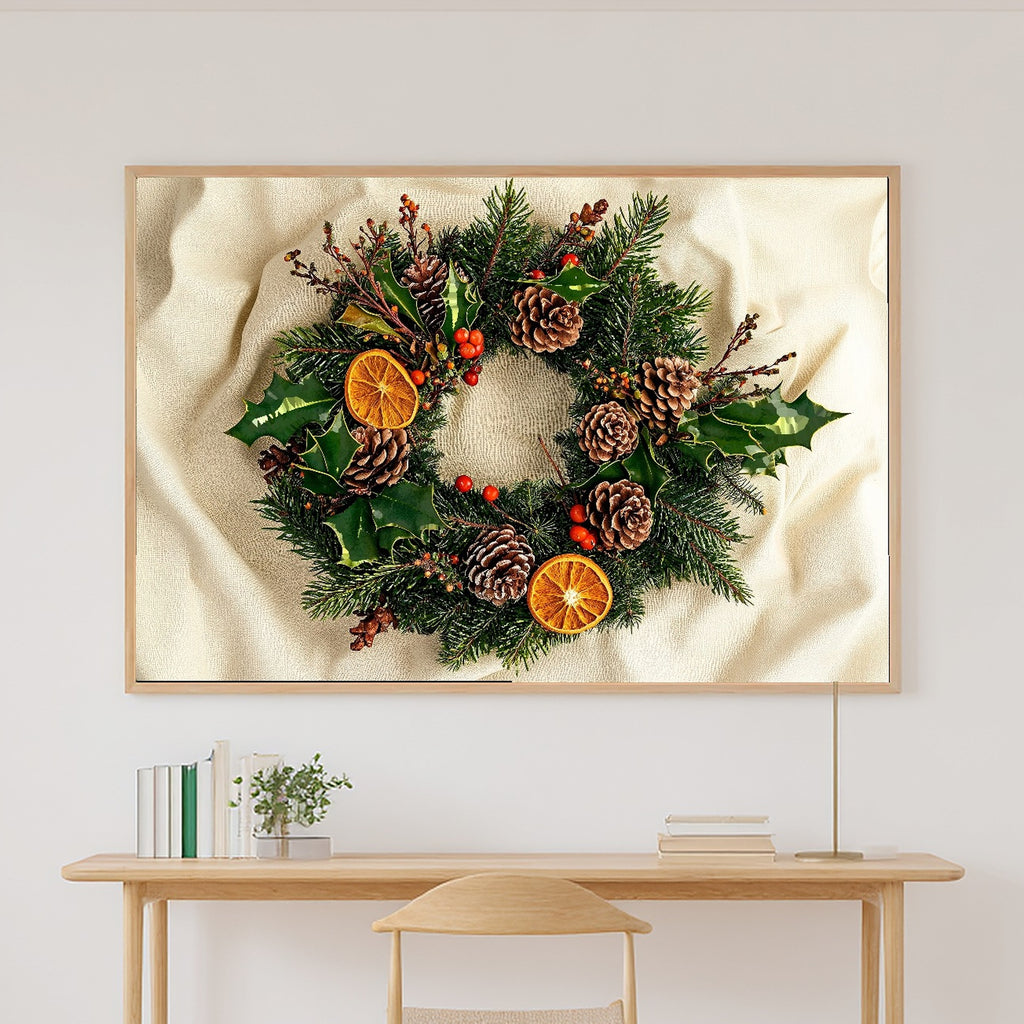 Timeless Christmas Wreath Botanical Plate — Moody Aurora Wall Art, Warm Bedroom Decor, Stretched Canvas, Ready to Hang — christmas-wreath-botanical-plate-canvas-print.jpg