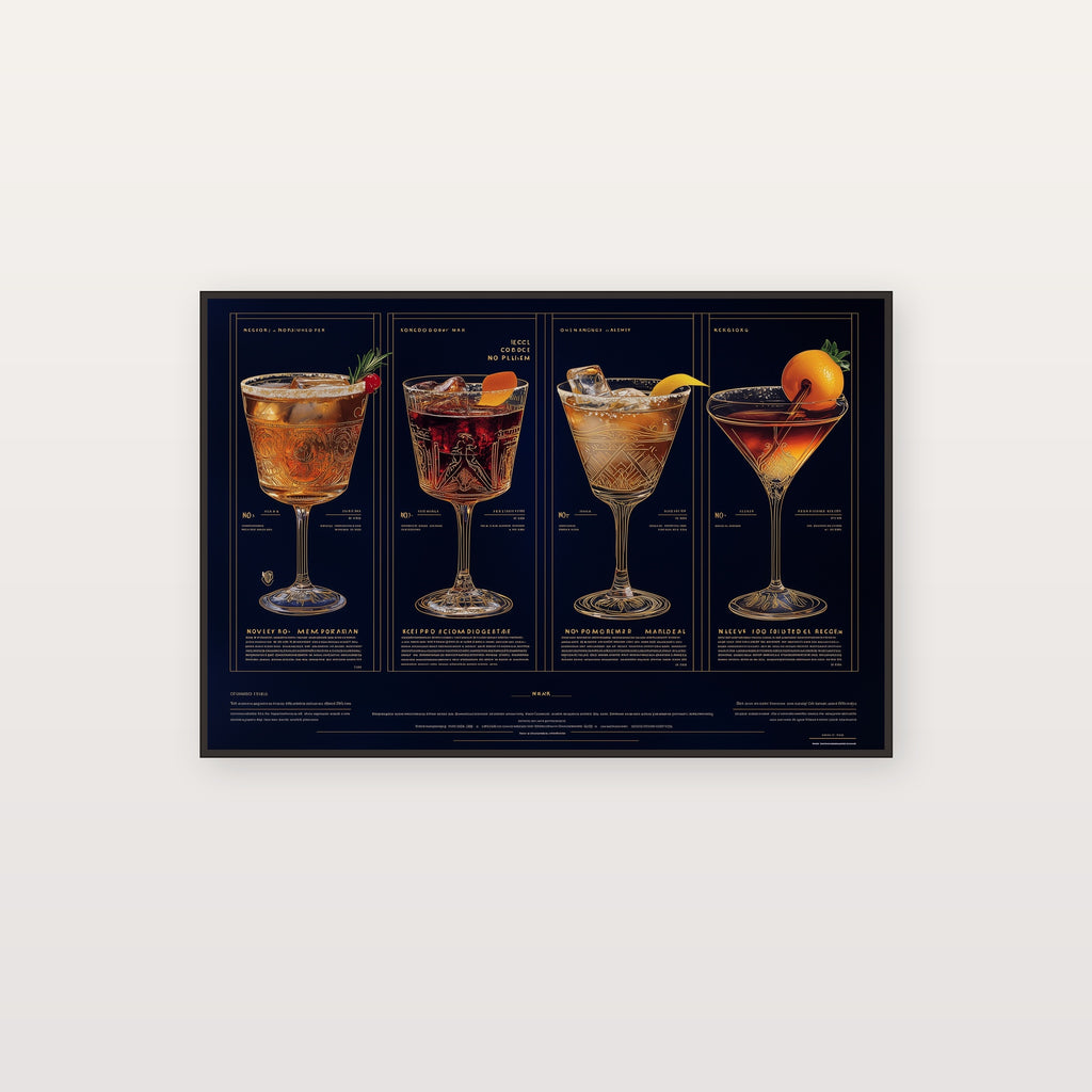 Classic Cocktail Canvas Wall Art | Recipe Grid Print, Bar Cart Mixology Decor, Stretched Canvas — classic-cocktail-recipe-grid-canvas-print.jpg