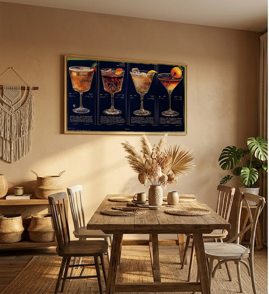 Classic Cocktail Canvas Wall Art | Recipe Grid Print, Bar Cart Mixology Decor, Stretched Canvas — classic-cocktail-recipe-grid-hallway-wall-art.jpg