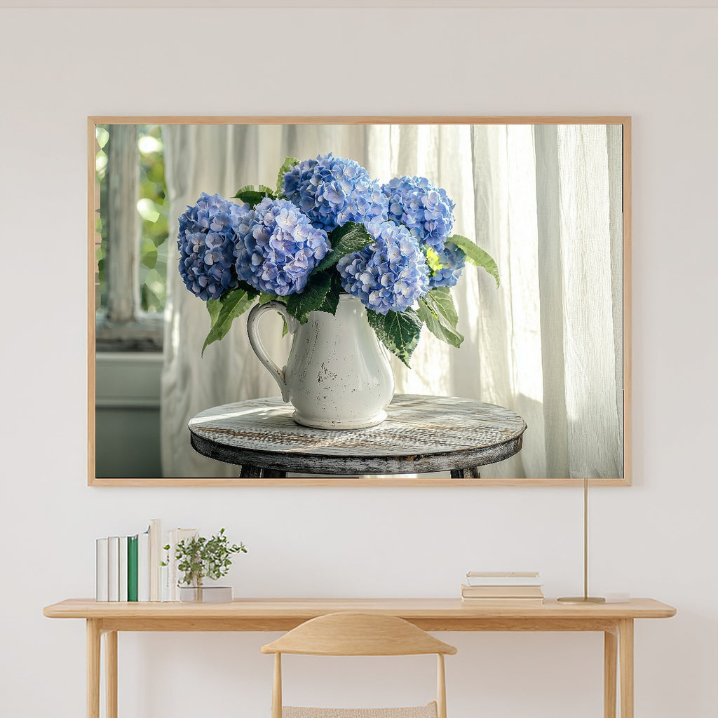 Coastal Hydrangea Blue Jug Soft Paradise Wall Art — Warm Print for the Sunroom, Stretched Canvas Gift for the Island-Loving Friend — coastal-hydrangea-blue-jug-canvas-print.jpg