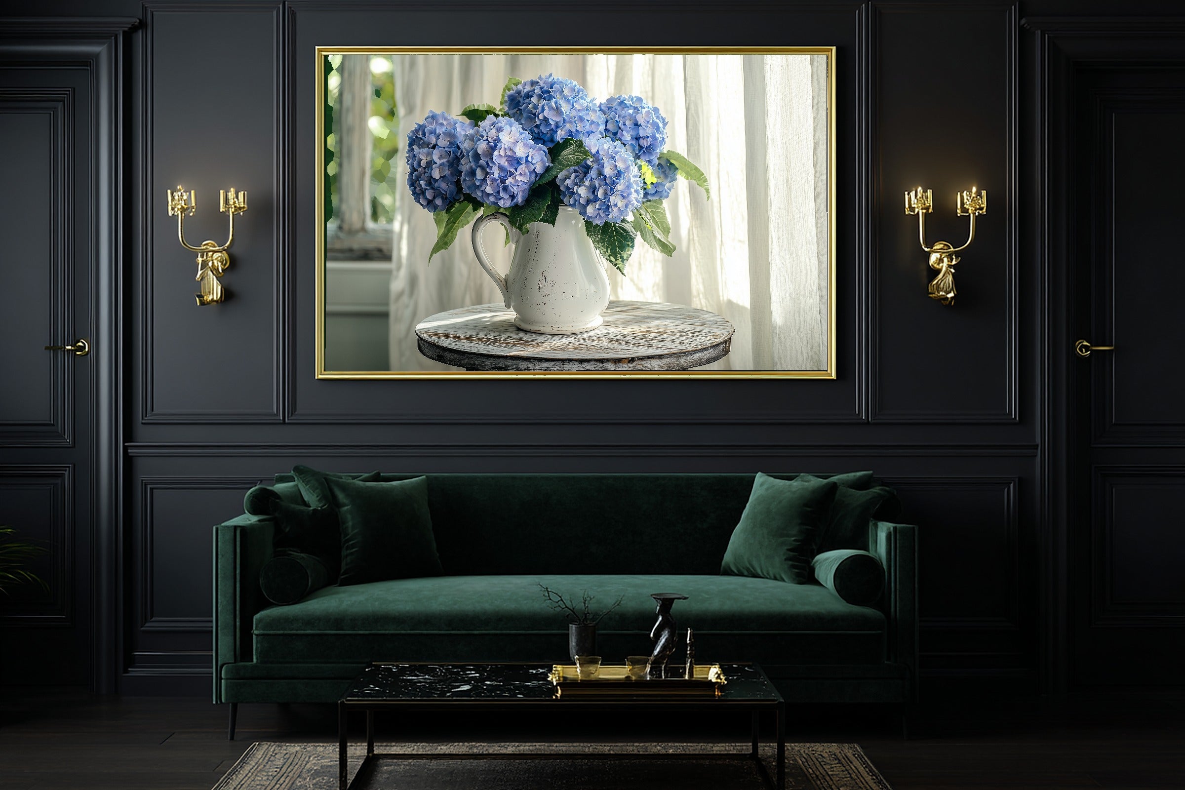 Coastal Hydrangea Blue Jug Soft Paradise Wall Art — Warm Print for the Sunroom, Stretched Canvas Gift for the Island-Loving Friend — coastal-hydrangea-blue-jug-office-wall-art.jpg