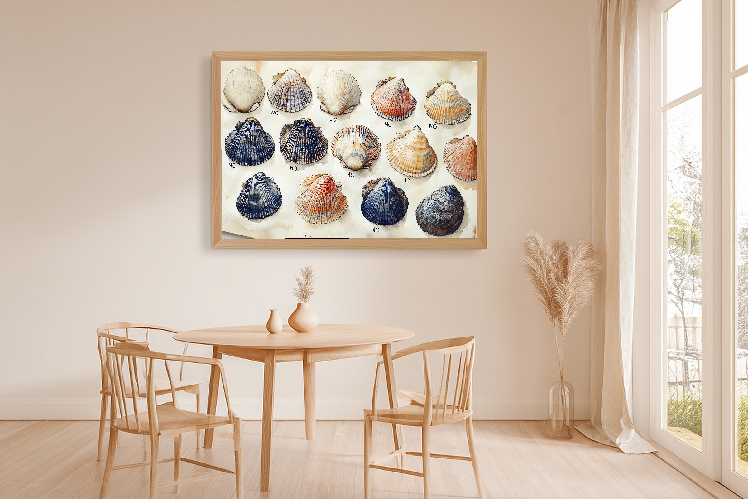 A Dreamy Coastal Shell Collection Blue White Dreamy Tropical Print — Soulful Wall Art for the Sunroom, Giclée on Canvas — coastal-shell-collection-blue-white-dining-room-wall-art.jpg
