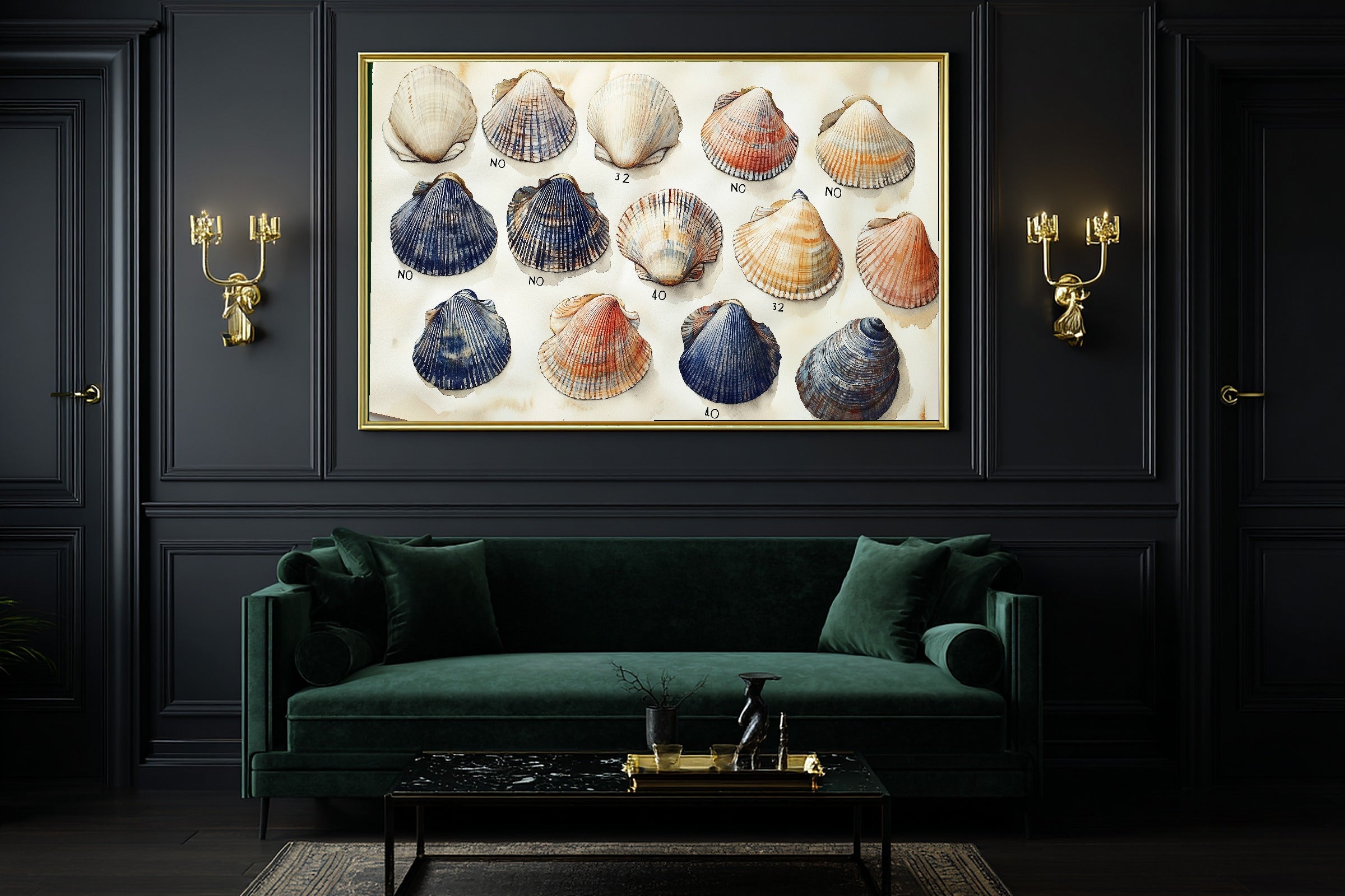 A Dreamy Coastal Shell Collection Blue White Dreamy Tropical Print — Soulful Wall Art for the Sunroom, Giclée on Canvas — coastal-shell-collection-blue-white-office-wall-art.jpg