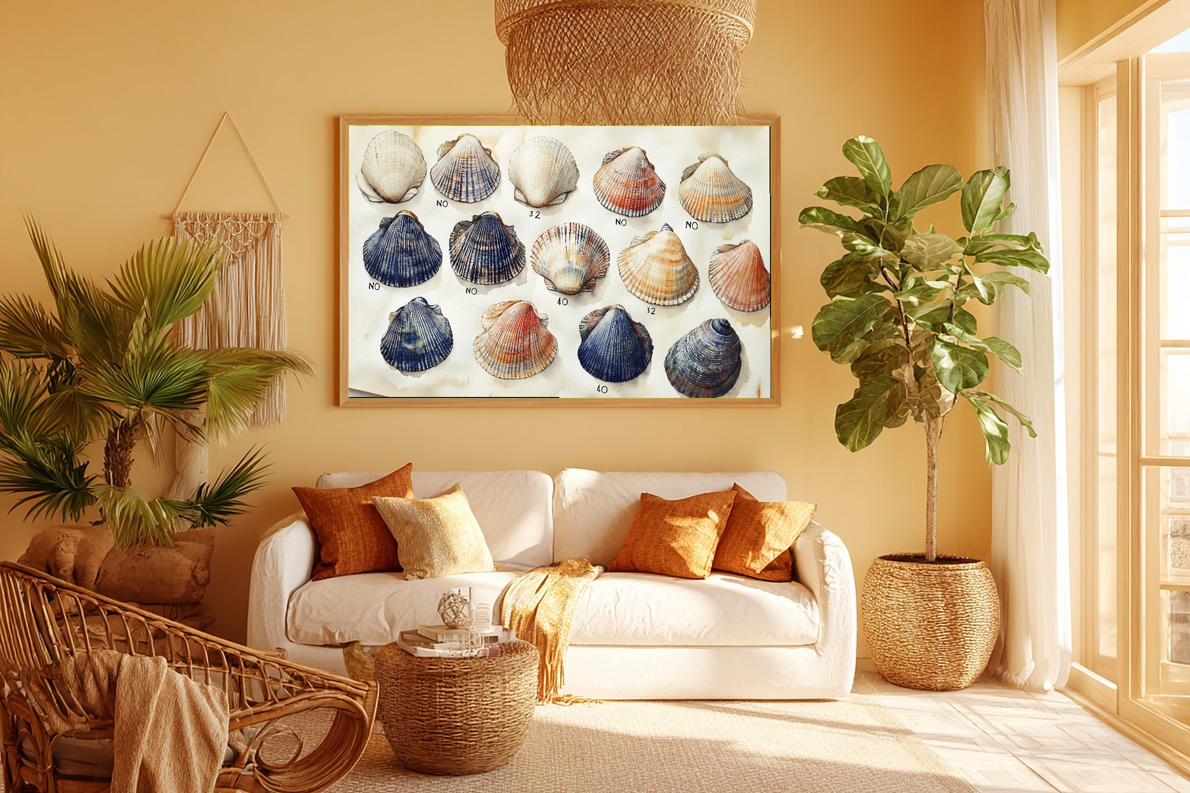 A Dreamy Coastal Shell Collection Blue White Dreamy Tropical Print — Soulful Wall Art for the Sunroom, Giclée on Canvas — coastal-shell-collection-blue-white-room-5-wall-art.jpg