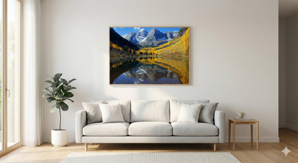 Maroon Bells Canvas Wall Art | Colorado Aspen Print, Fall Aspens, Mountain Decor, Stretched Canvas — colorado-maroon-bells-living-room-wall-art.jpg