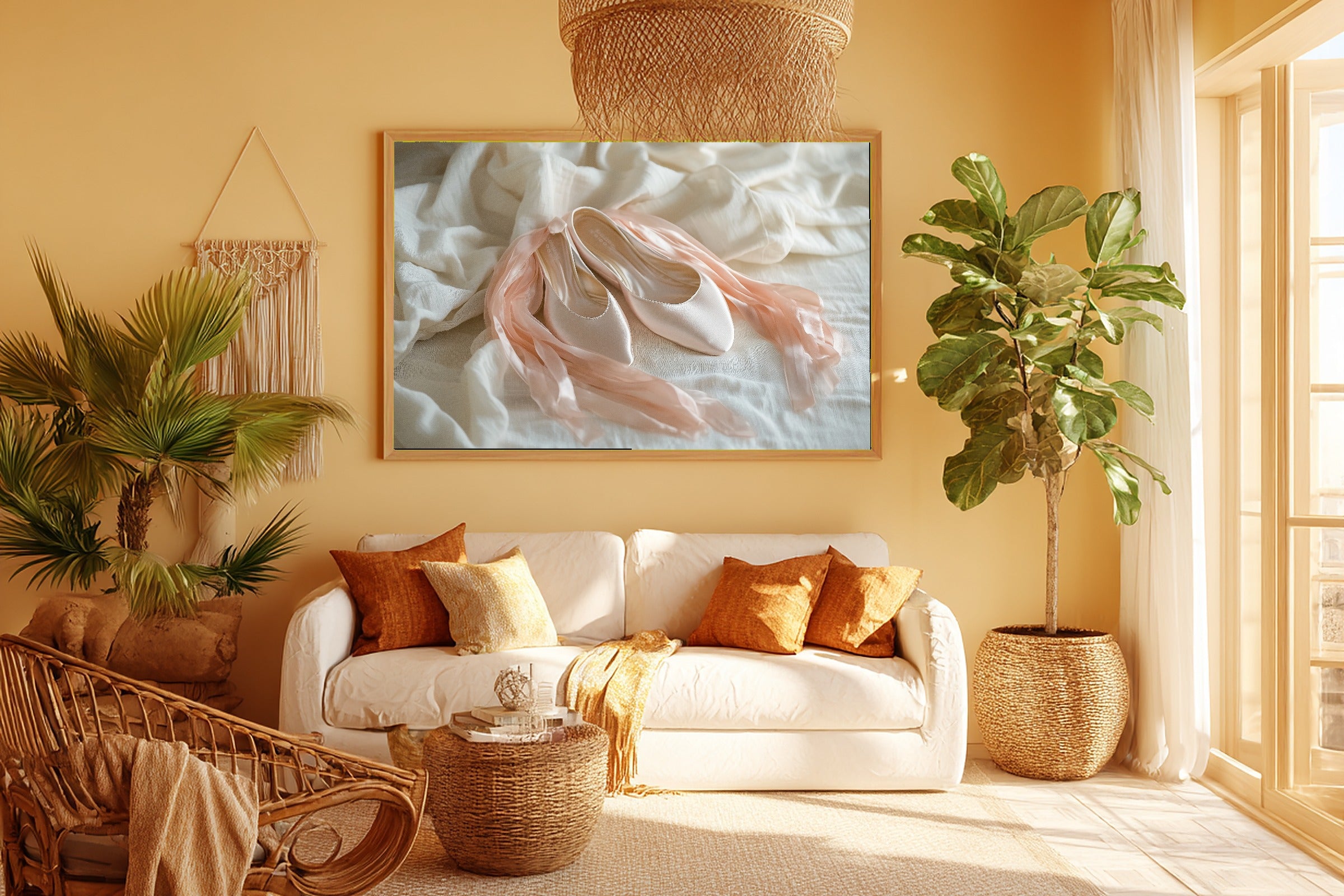 Hand-picked Coquette Ballet Slippers Ribbon Giclée Print — Dreamy Cozy Studio for the Living Room, Ready-to-Hang Art Lover in Your Life Gift — coquette-ballet-slippers-ribbon-room-5-wall-art.jpg
