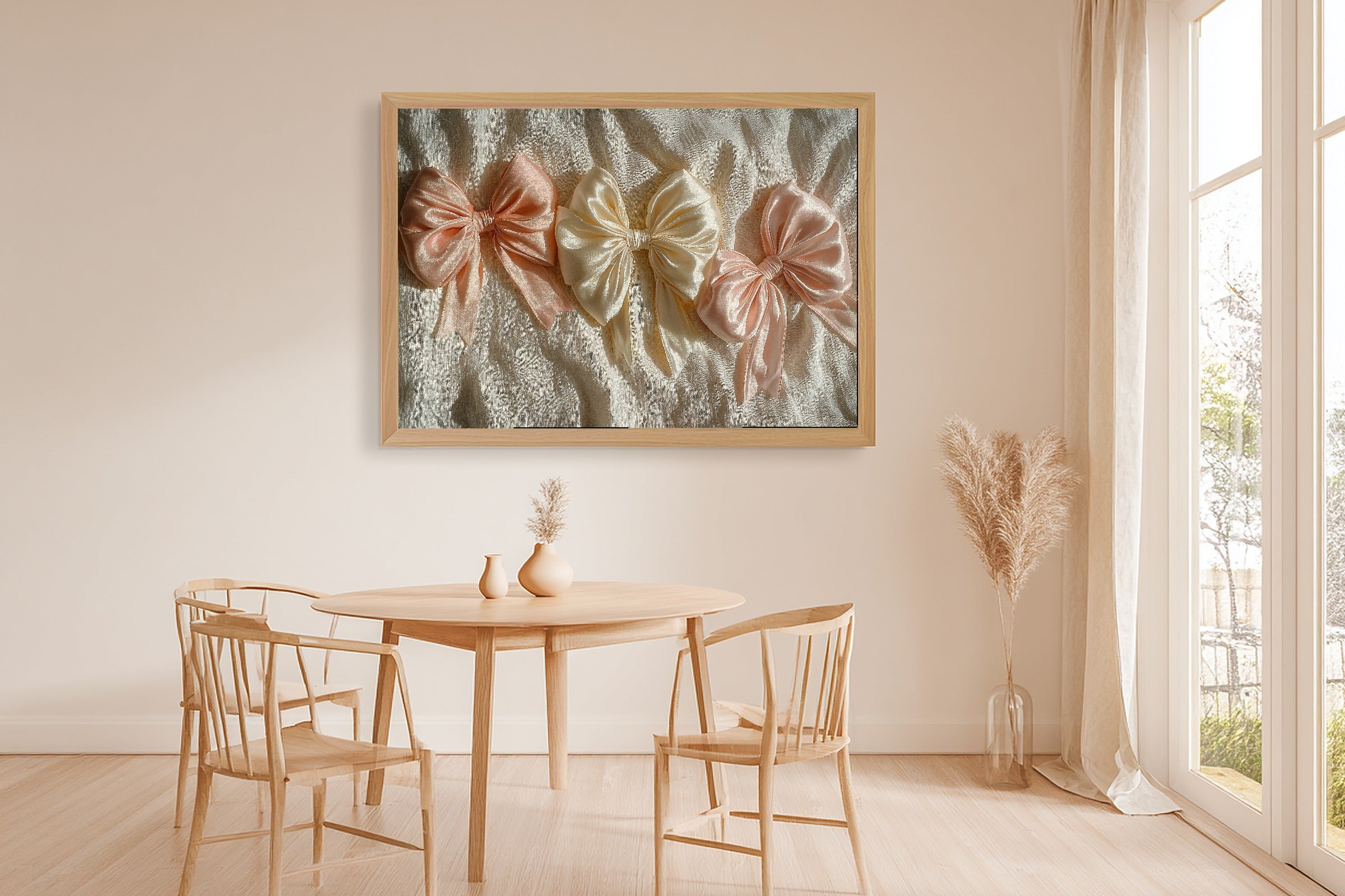 Quiet Coquette Bow Series Pastel — Dreamy Timeless Wall Art, Warm Living Room Decor, Stretched Canvas, Ready to Hang — coquette-bow-series-pastel-dining-room-wall-art.jpg
