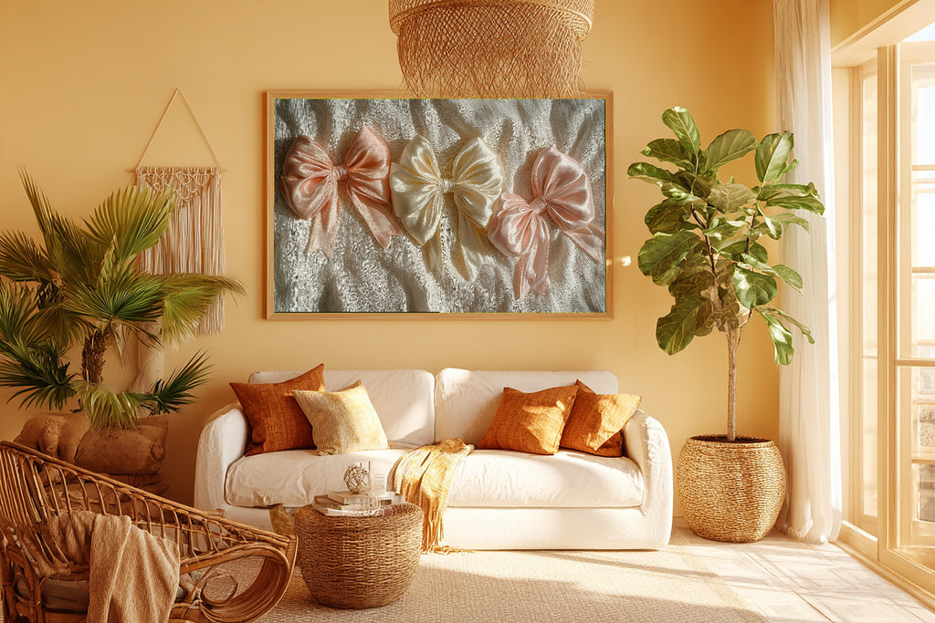 Quiet Coquette Bow Series Pastel — Dreamy Timeless Wall Art, Warm Living Room Decor, Stretched Canvas, Ready to Hang — coquette-bow-series-pastel-room-5-wall-art.jpg