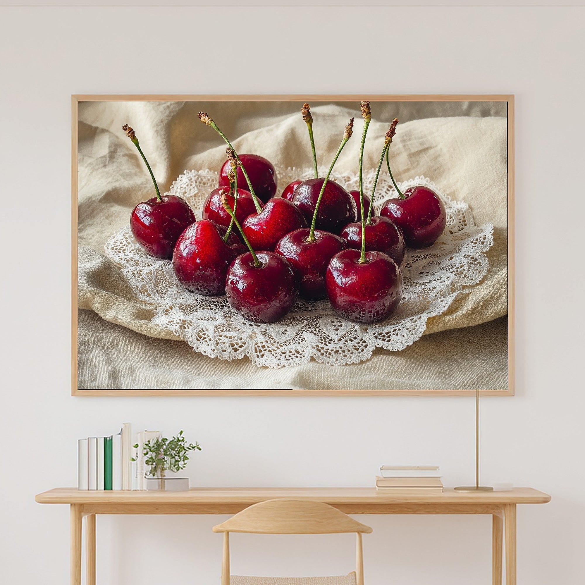 Hand-picked Coquette Cherries Lace Red Giclée Print — Stunning Soft Painterly for the Living Room, Ready-to-Hang Art Lover in Your Life Gift — coquette-cherries-lace-red-canvas-print.jpg