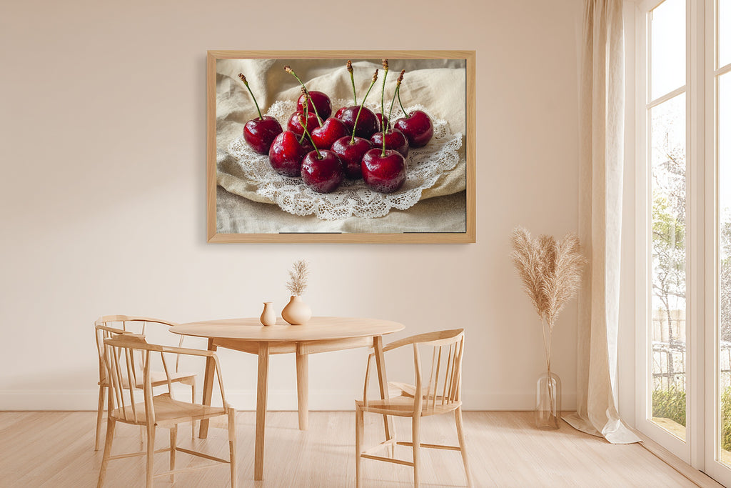 Hand-picked Coquette Cherries Lace Red Giclée Print — Stunning Soft Painterly for the Living Room, Ready-to-Hang Art Lover in Your Life Gift — coquette-cherries-lace-red-dining-room-wall-art.jpg