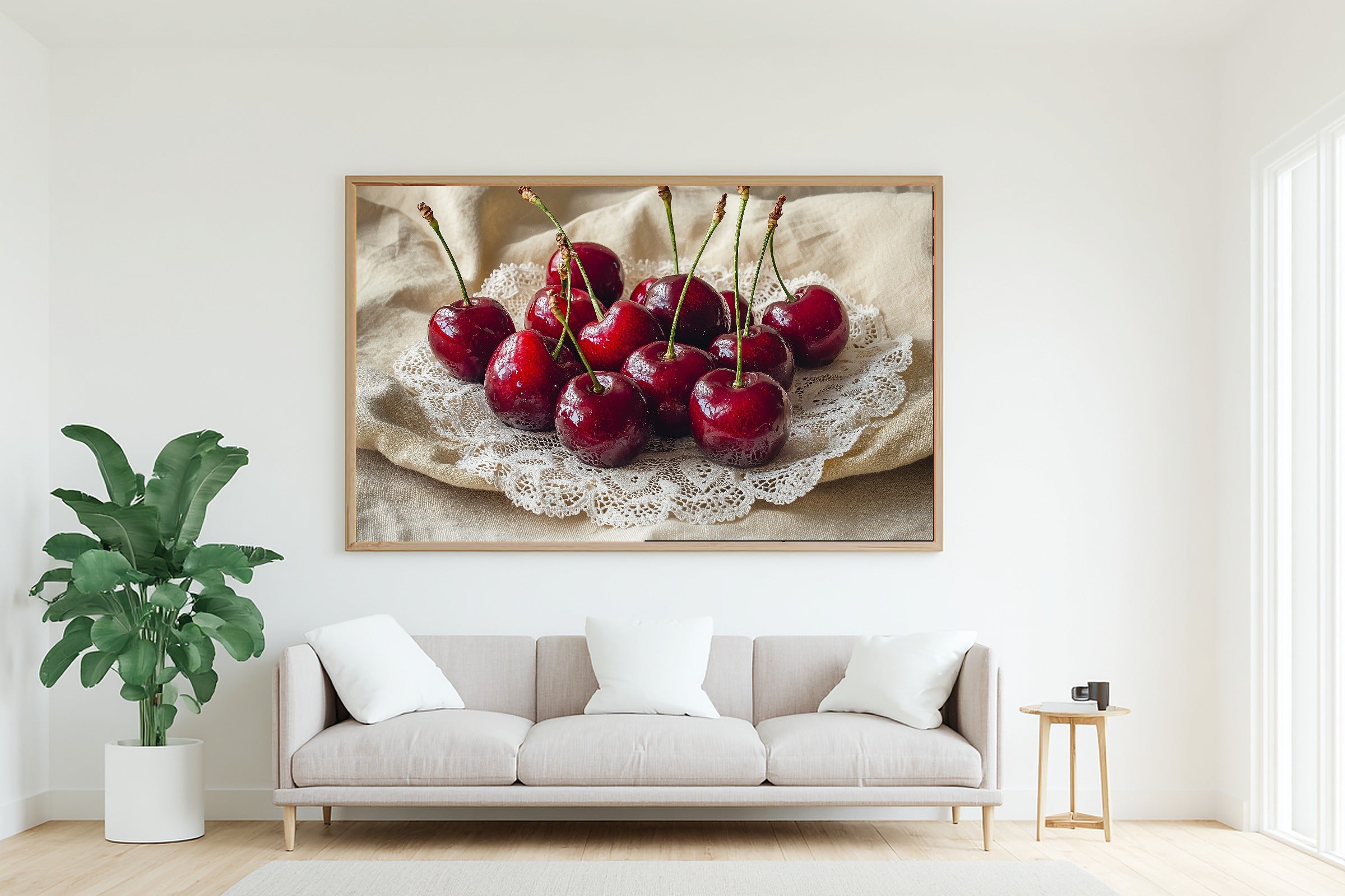 Hand-picked Coquette Cherries Lace Red Giclée Print — Stunning Soft Painterly for the Living Room, Ready-to-Hang Art Lover in Your Life Gift — coquette-cherries-lace-red-living-room-wall-art.jpg