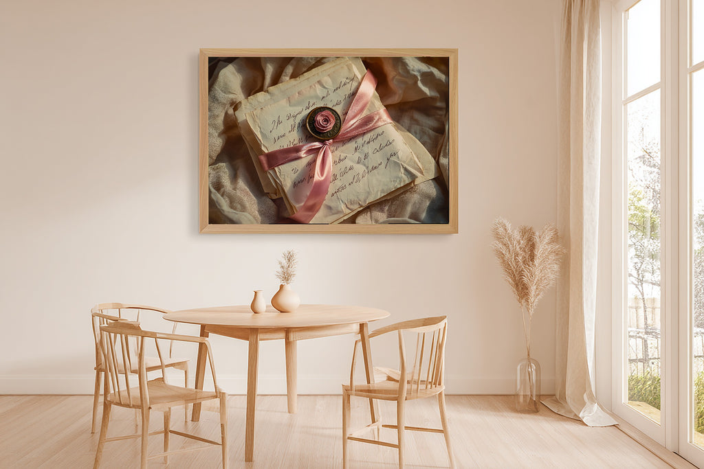 Cozy Studio Coquette Love Letter Still Life Art Print — Timeless Decor for the Living Room — coquette-love-letter-still-life-dining-room-wall-art.jpg