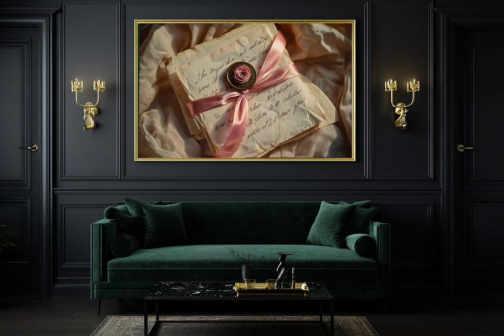 Cozy Studio Coquette Love Letter Still Life Art Print — Timeless Decor for the Living Room — coquette-love-letter-still-life-office-wall-art.jpg