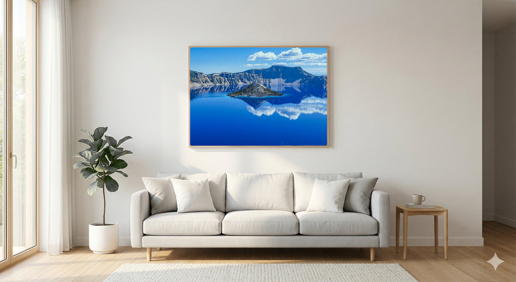 Crater Lake Canvas Wall Art | Oregon Blue Water Print, Volcanic Lake, Nature Decor, Stretched Canvas — crater-lake-oregon-living-room-wall-art.jpg