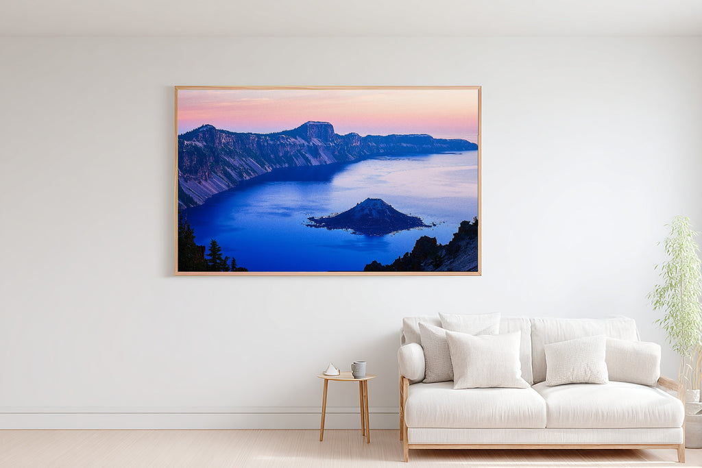 Hand-picked Crater Lake Retro Poster Giclée Print — Cozy Warm Meadow for the Reading Nook, Ready-to-Hang Plant Mom in Your Life Gift — crater-lake-retro-poster-bedroom-wall-art.jpg