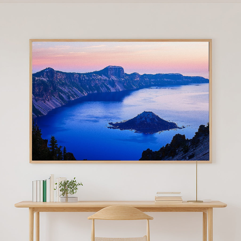 Hand-picked Crater Lake Retro Poster Giclée Print — Cozy Warm Meadow for the Reading Nook, Ready-to-Hang Plant Mom in Your Life Gift — crater-lake-retro-poster-canvas-print.jpg
