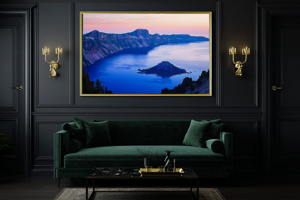 Hand-picked Crater Lake Retro Poster Giclée Print — Cozy Warm Meadow for the Reading Nook, Ready-to-Hang Plant Mom in Your Life Gift — crater-lake-retro-poster-office-wall-art.jpg
