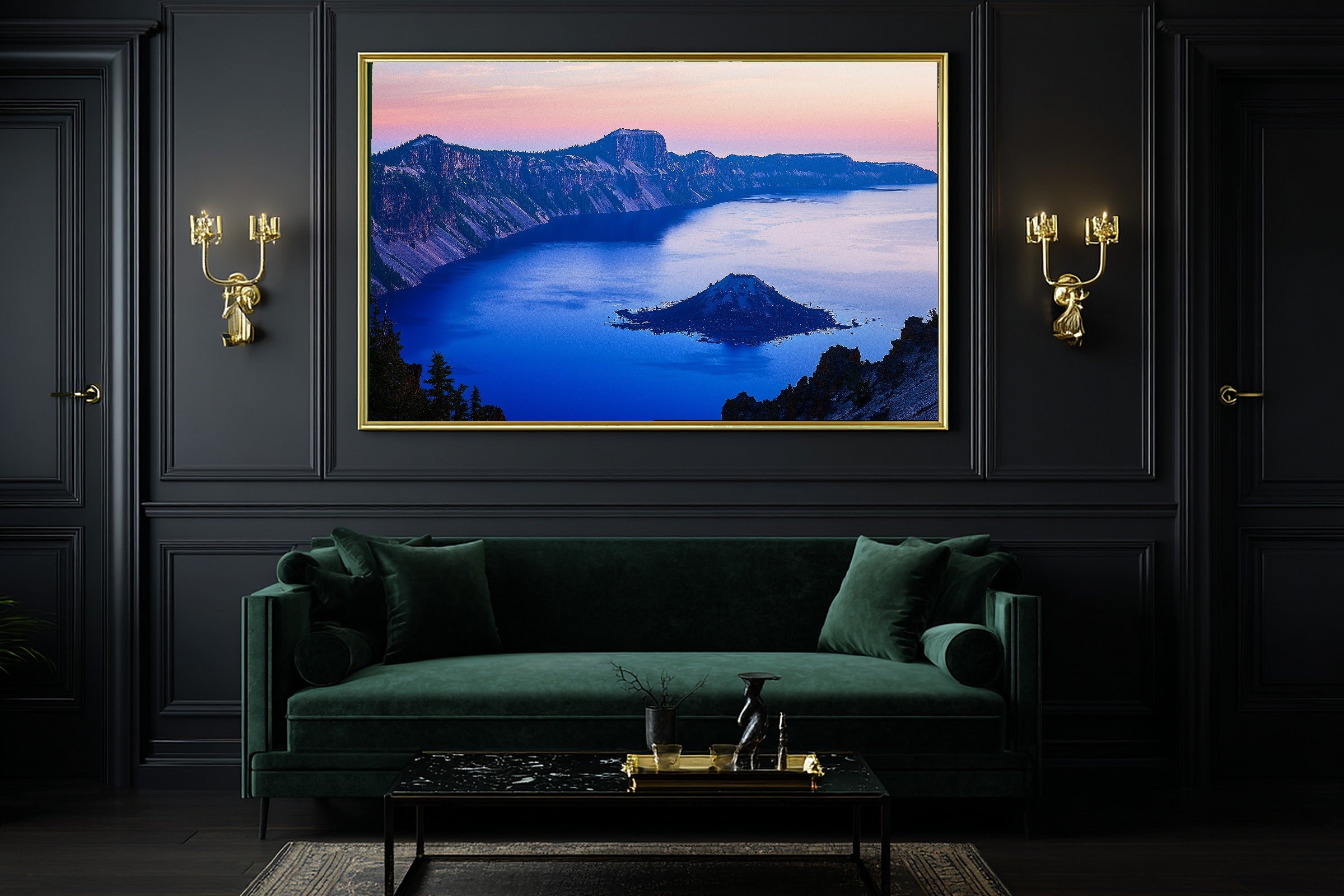 Hand-picked Crater Lake Retro Poster Giclée Print — Cozy Warm Meadow for the Reading Nook, Ready-to-Hang Plant Mom in Your Life Gift — crater-lake-retro-poster-office-wall-art.jpg
