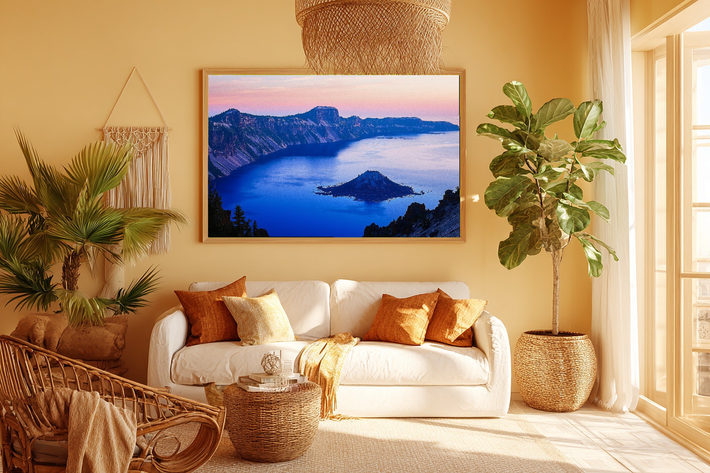 Hand-picked Crater Lake Retro Poster Giclée Print — Cozy Warm Meadow for the Reading Nook, Ready-to-Hang Plant Mom in Your Life Gift — crater-lake-retro-poster-room-5-wall-art.jpg
